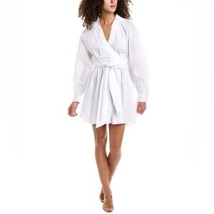 BAILEY 44 Stretch Cotton Belted Faux Wrap Shirtdress, White, Small